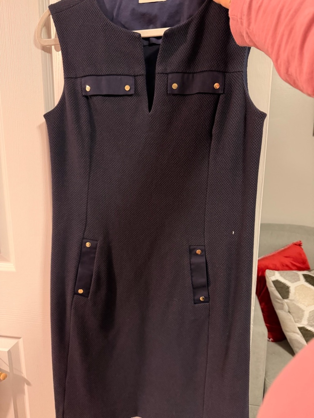 Tory Burch Navy Sleeveless Shift Dress with Gold Buttons - Picture 8 of 9